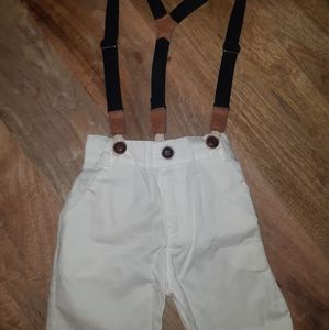 White sailor pants with suspenders